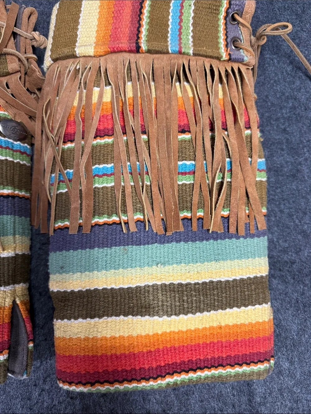 Boot Rugs Fringed Striped Knit Leg Warmers in Brown Multi - Brand Unidentified